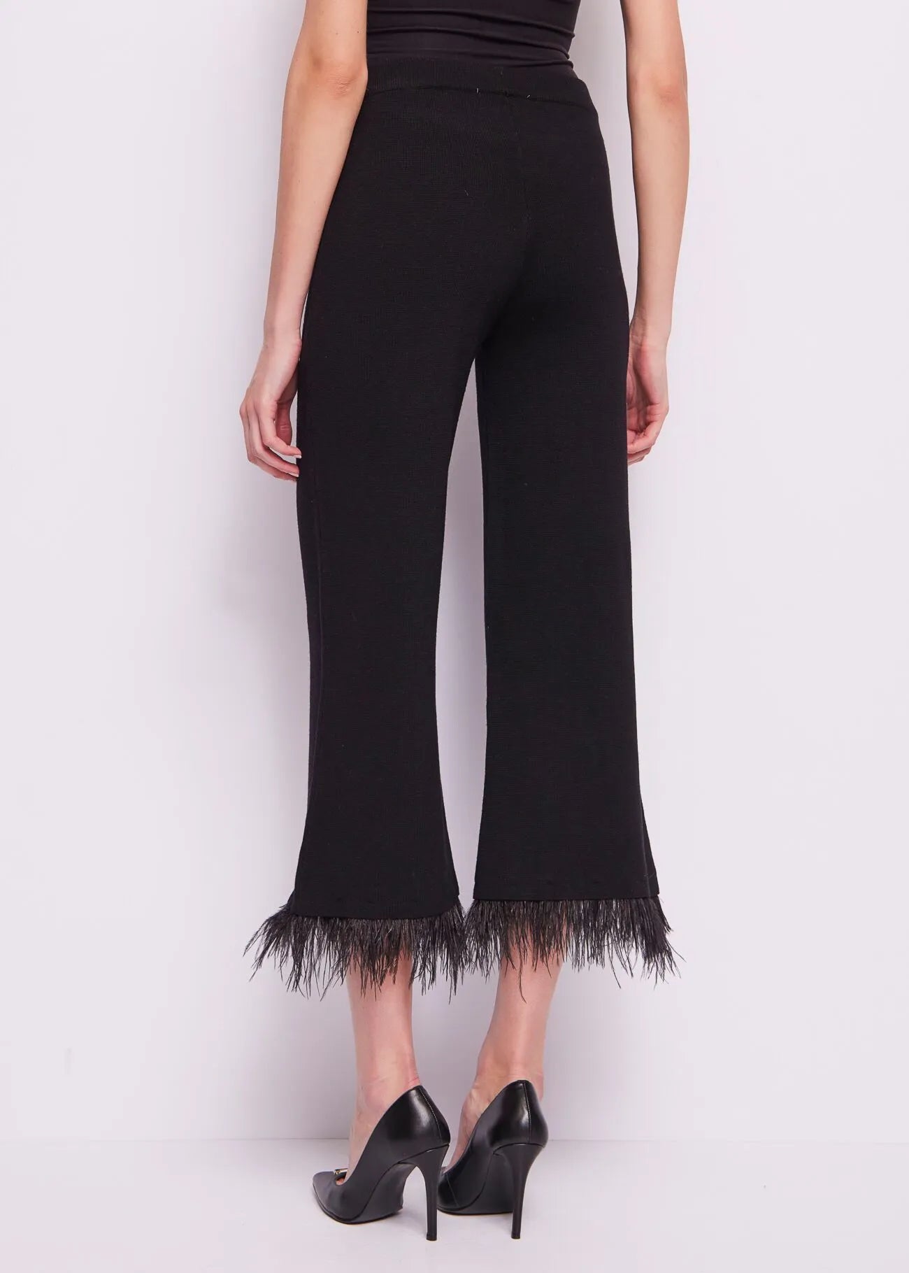 Black Knit Fringed Trousers