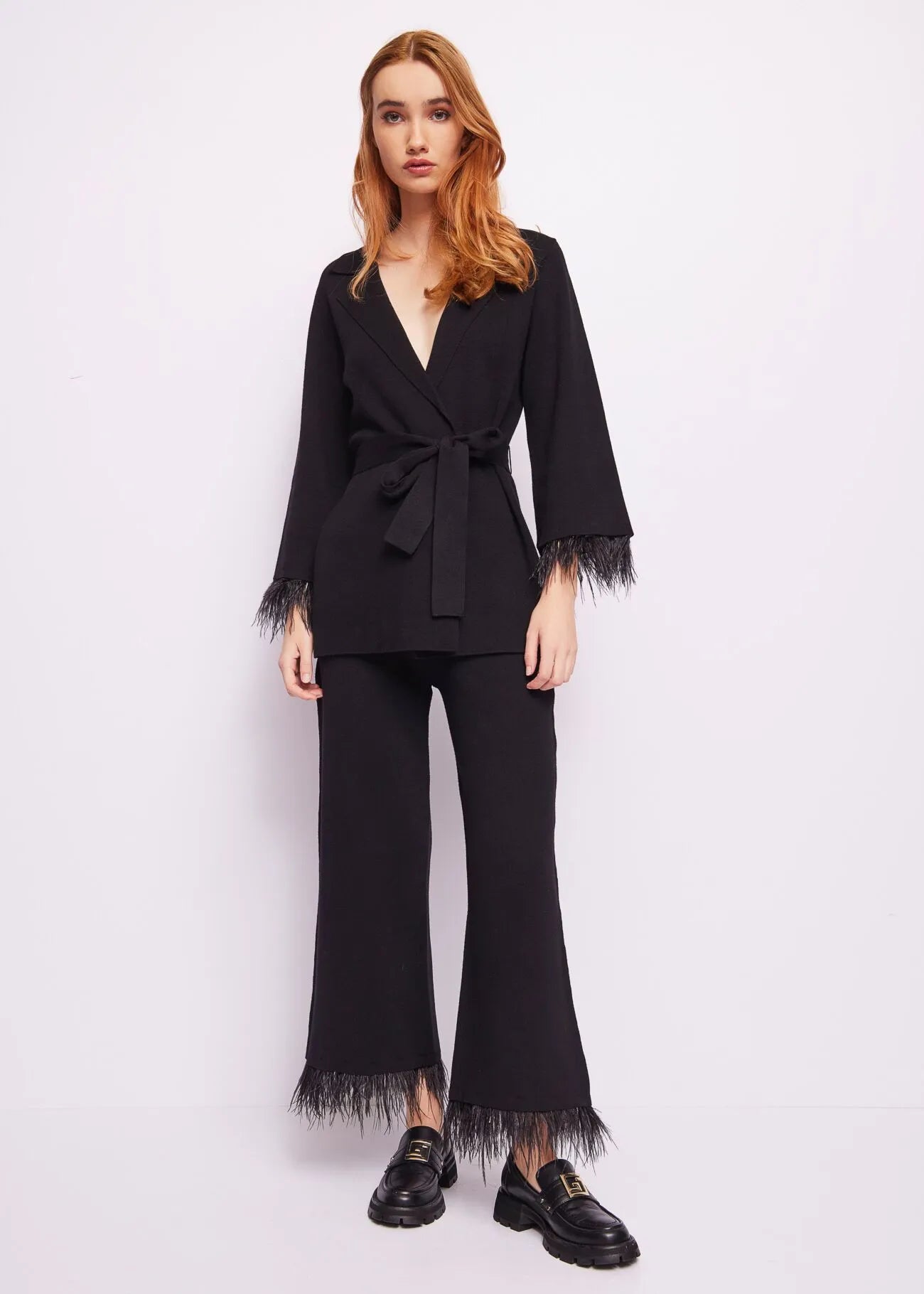 Black Knit Fringed Trousers