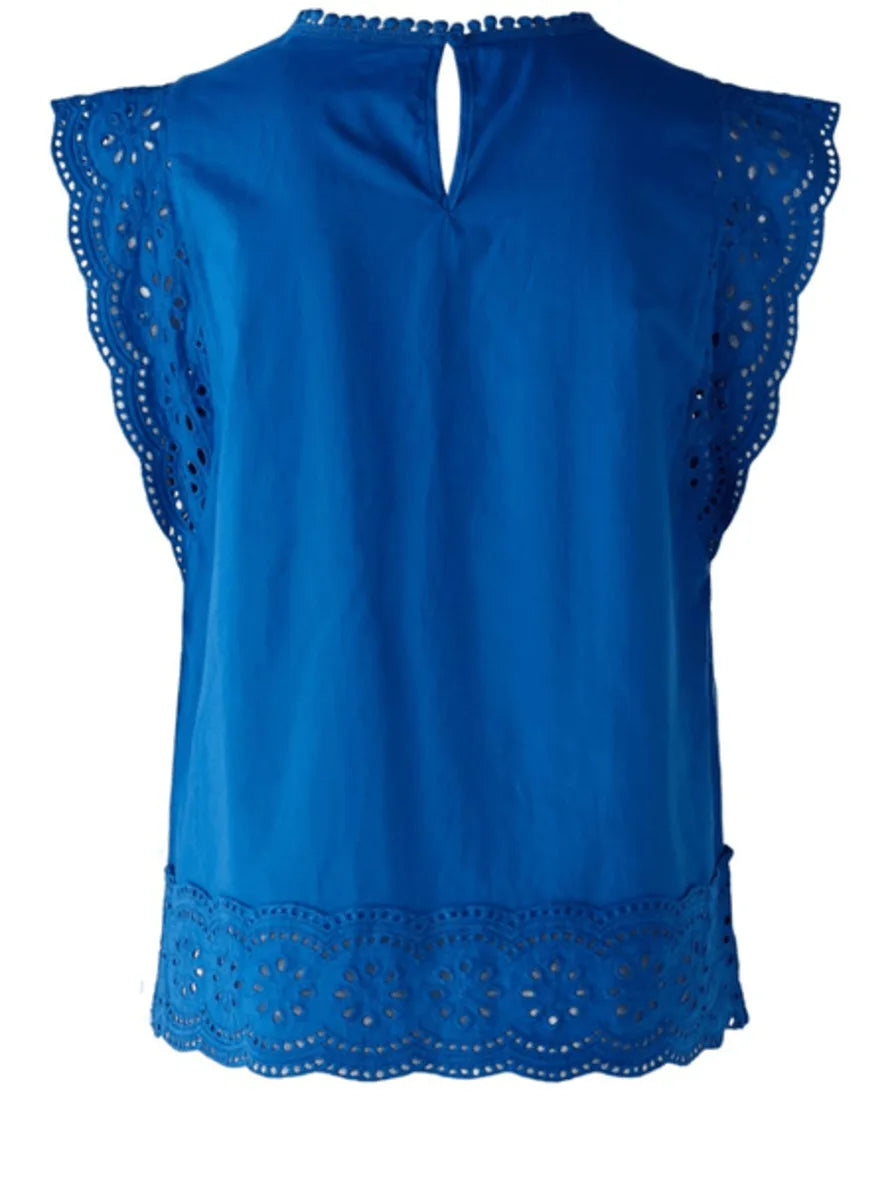 Blue Top With Broderie Detail