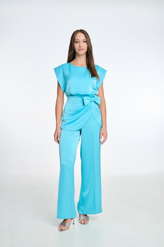 Blue Draped Satin Top