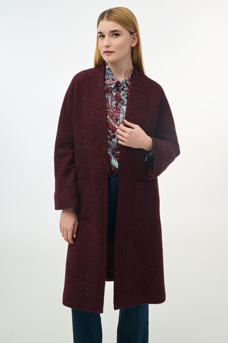 Burgundy Shimmer Coat With Lurex