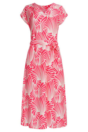 Midi Dress with Graphic Print | Pink-White