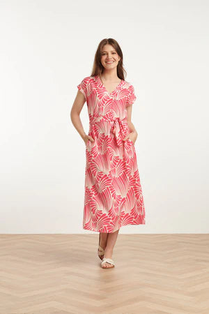Midi Dress with Graphic Print | Pink-White