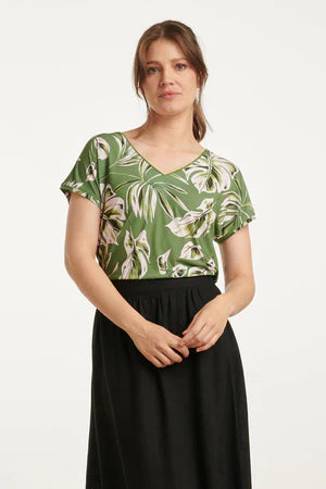 Stretch Top Met V-Hals  Army-Light Green