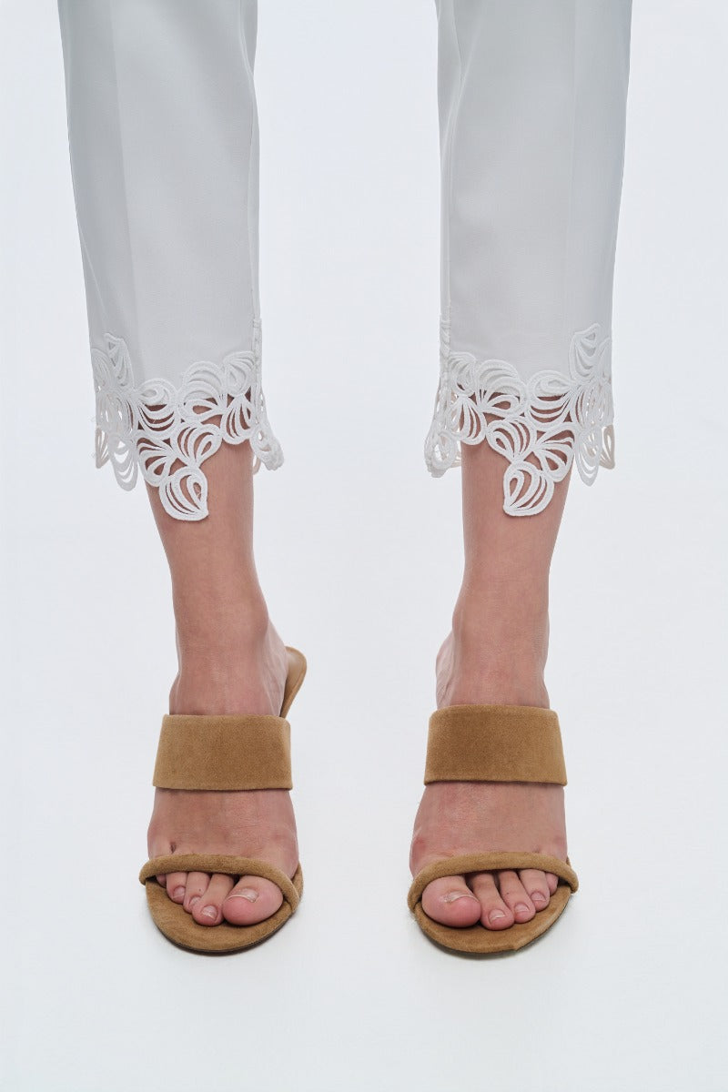 White Trousers With Lace Trim