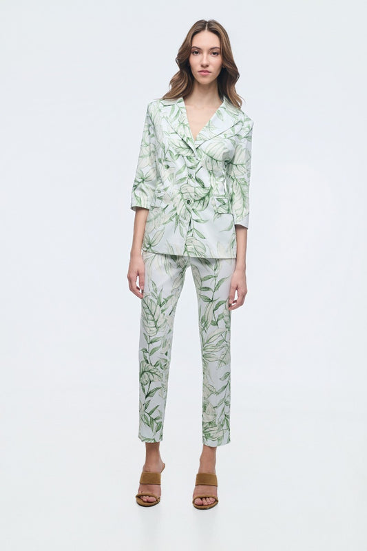 Green And Cream  Floral Cotton Trousers