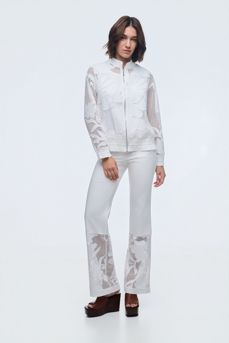 White Bomber Jacket With Lace