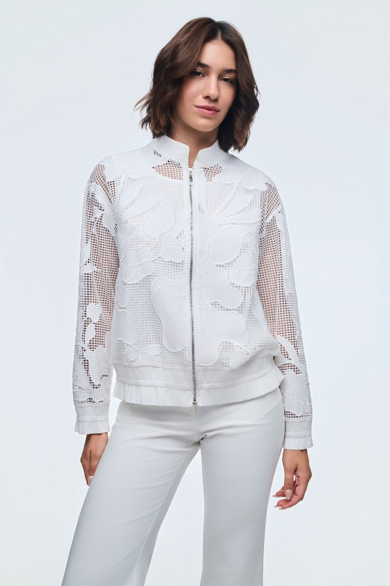 White Bomber Jacket With Lace