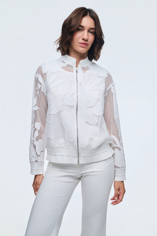 White Bomber Jacket With Lace