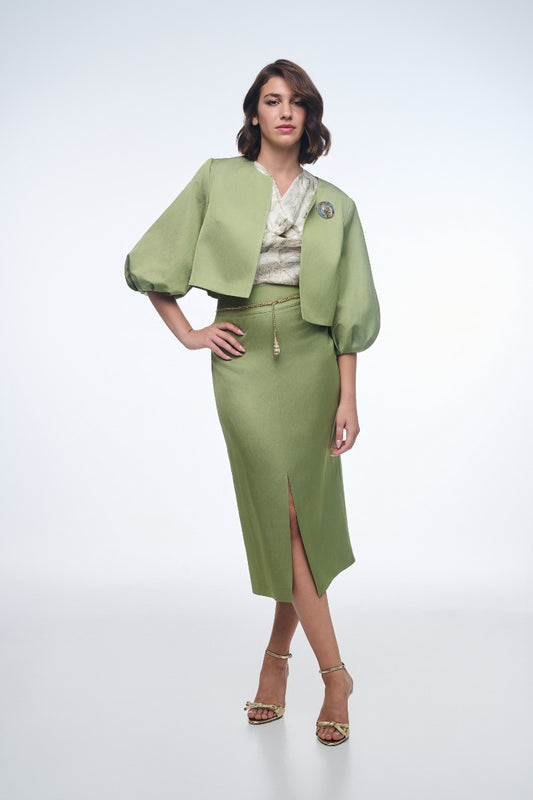 Green Short Jacket With Puff Sleeves