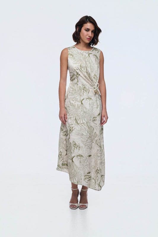 Sleeveless Dress With Accessories At The Waist