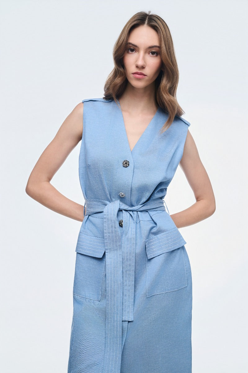 Light Blue Pockets  Dress