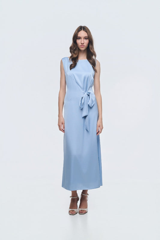 Light Blue Sleeveless Dress With Tie