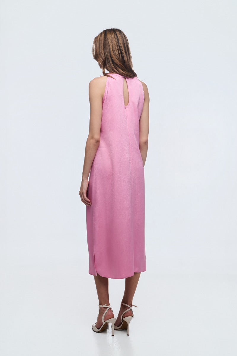 Pink Sleeveless Dress With Decorative Flowers