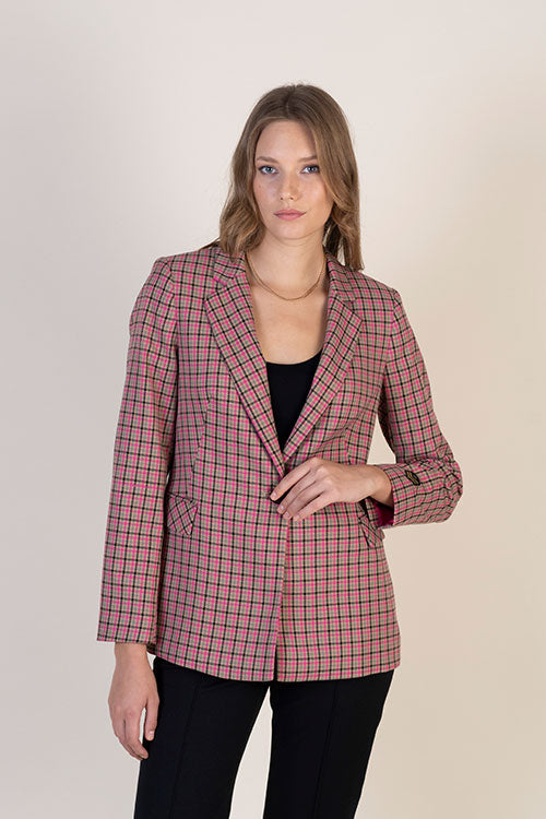 Pink And Beige Check Blazer