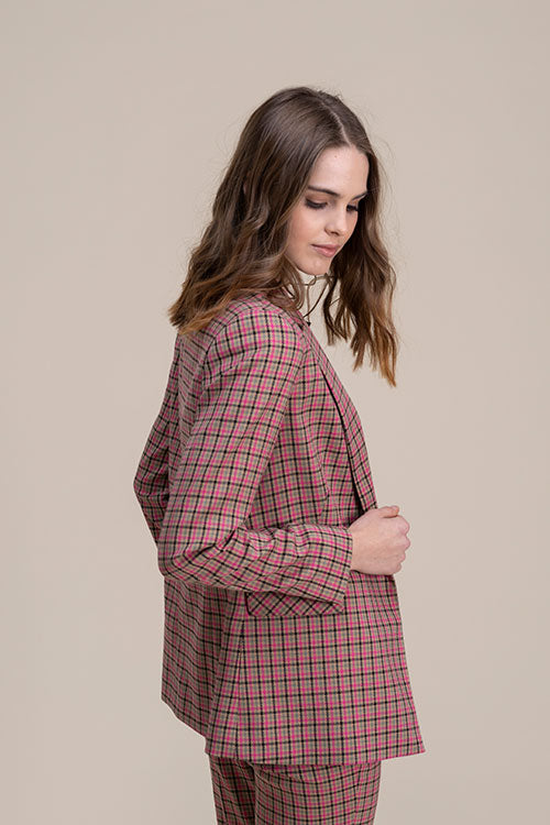 Pink And Beige Check Blazer