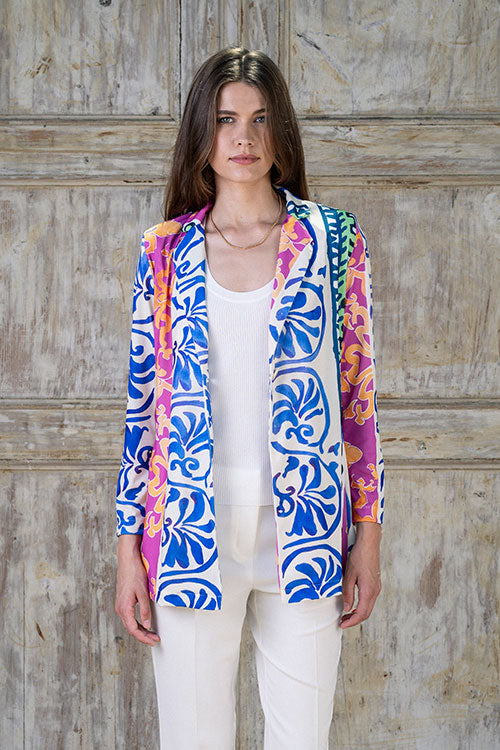 Knitted Blazer With Vibrant Print