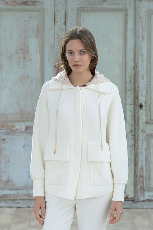 Cream Velvety Knitted Jacket