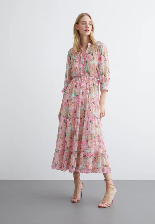 Pink Flower Printed Maxi Dress