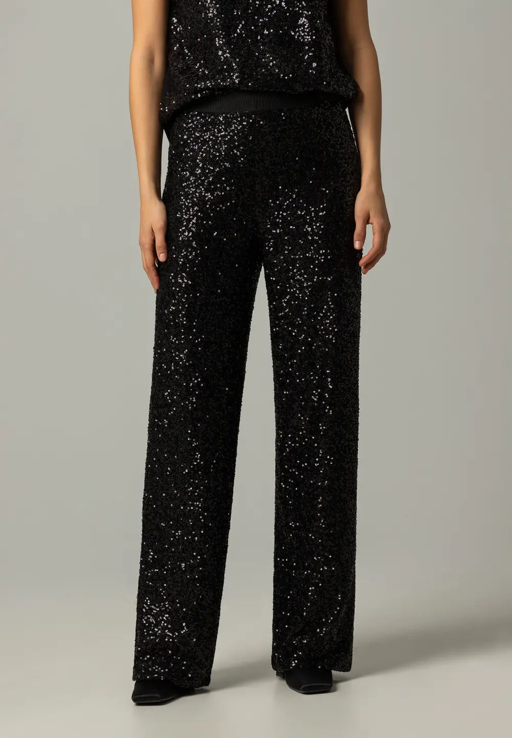 Black Sequin Wide Leg Trousers