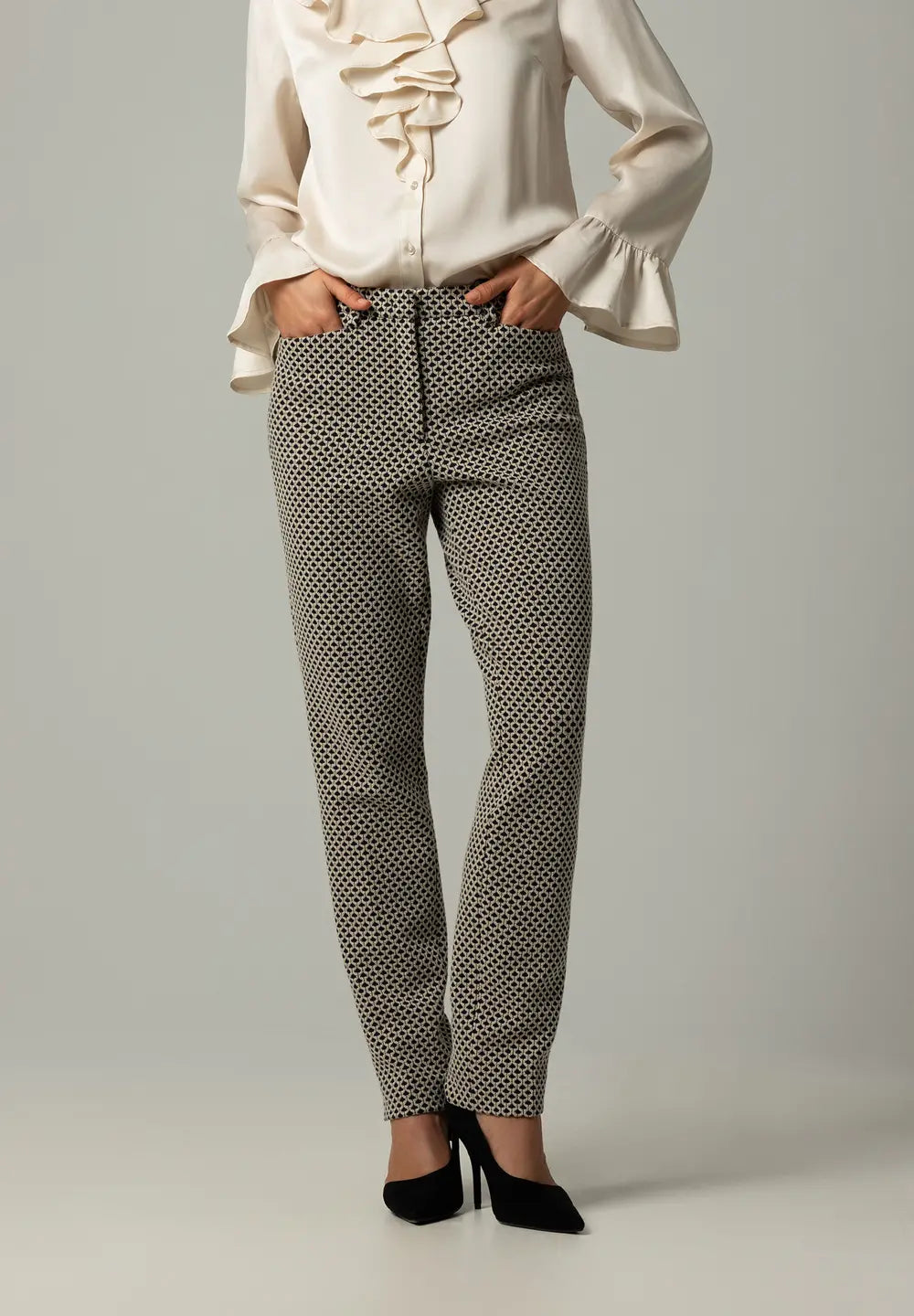 Black And Cream Jacquard Trousers