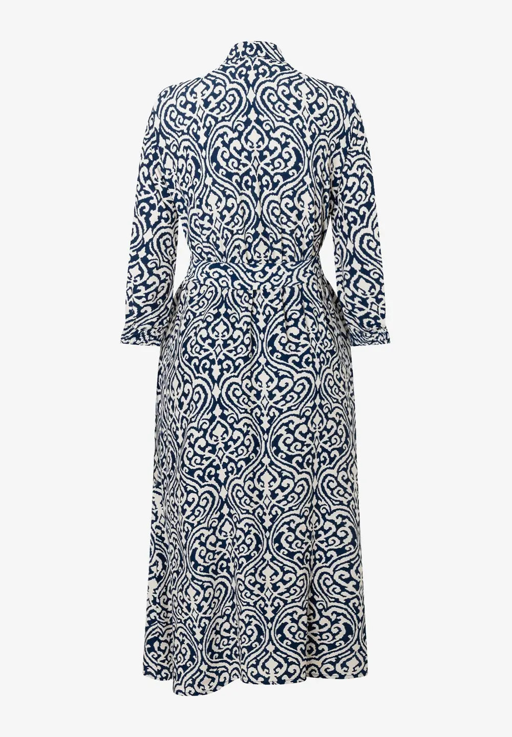 Navy And Sand Printed Shirt Style Dress