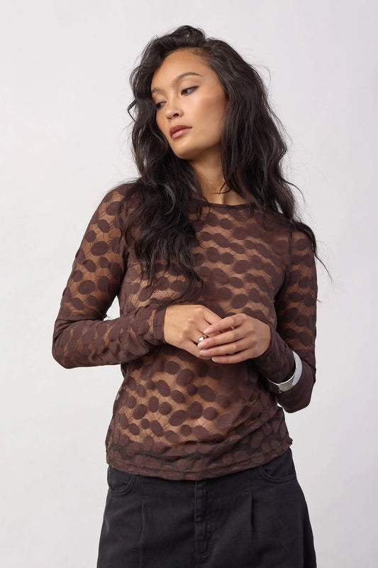 Penola Brown Pola Dot Sheer Top