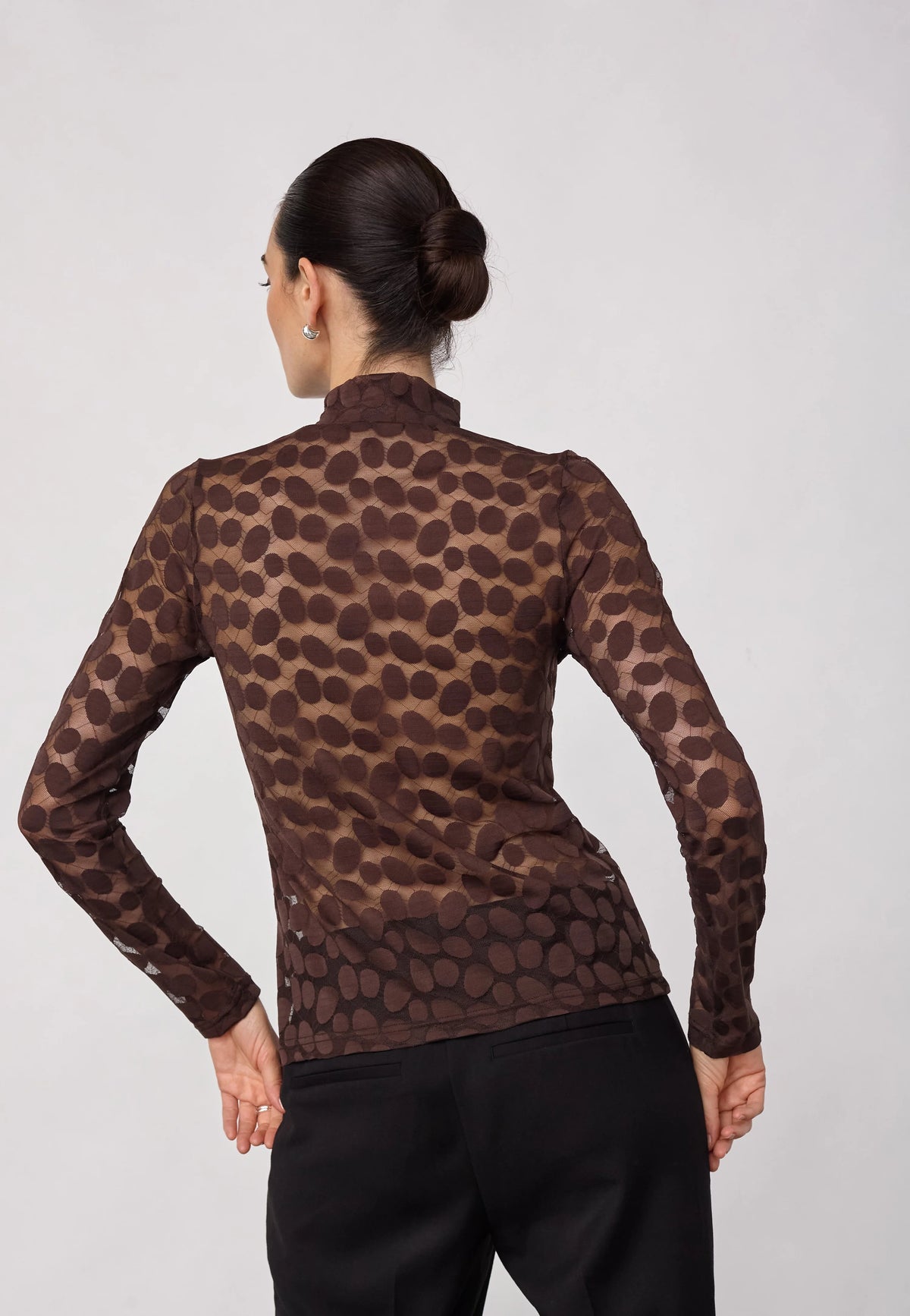 Penola Brown Pola Dot Sheer Top