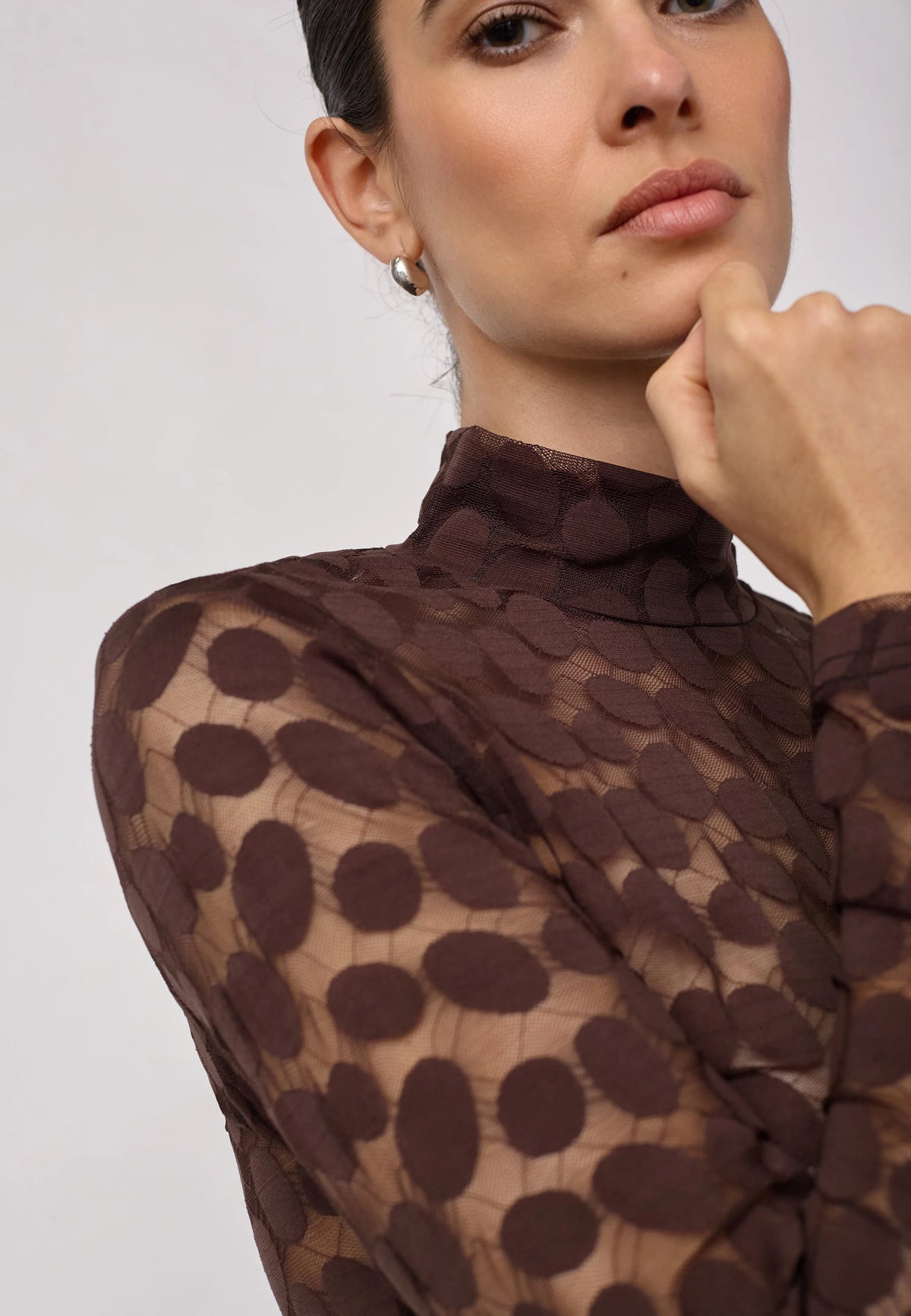 Penola Brown Pola Dot Sheer Top