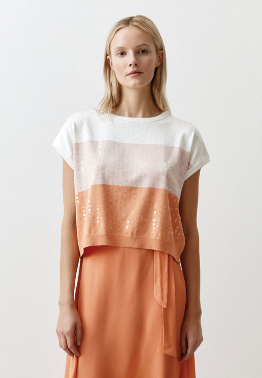 Sweater With Block Stripes And Sequins