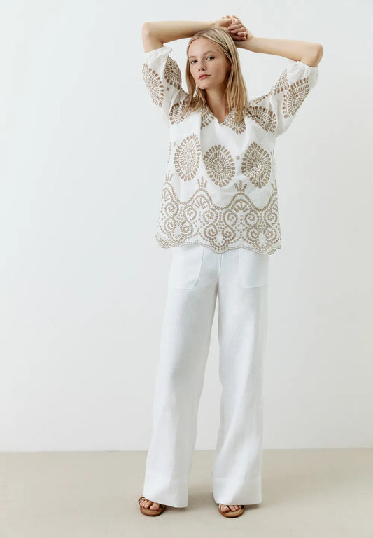 Lace Top, White & Beige