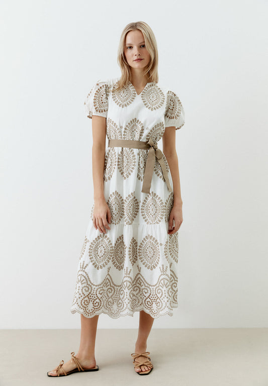 Lace Dress, White & Beige