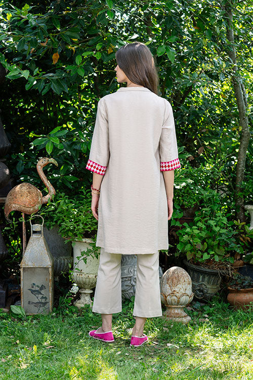 Beige Coat With Pink Cuff