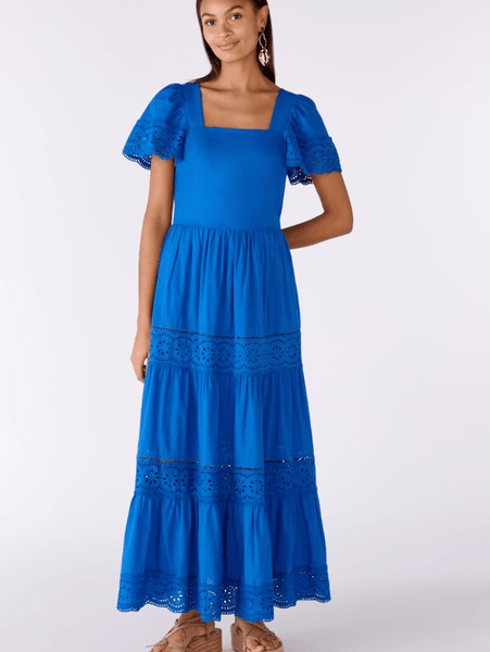 Blue Cotton Voile Boho Long Tiered Maxi Dress