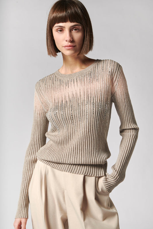 Sand Knit Top With Rhinestones