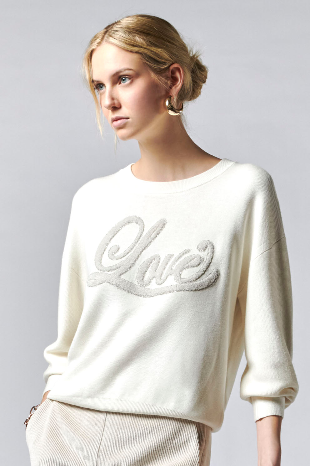 Cream Knit Jumper With Pattern