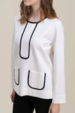 Cream Blouse With Black Trim