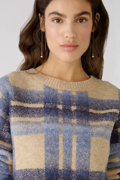 Camel And Blue Check Knit Jumper