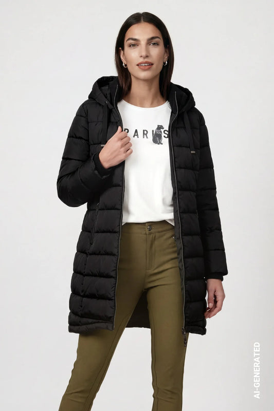 Black Quilted Coat With Lurex