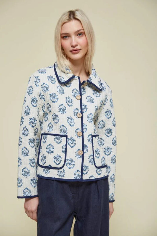 Cream And Blue Reverse bell  Jacket