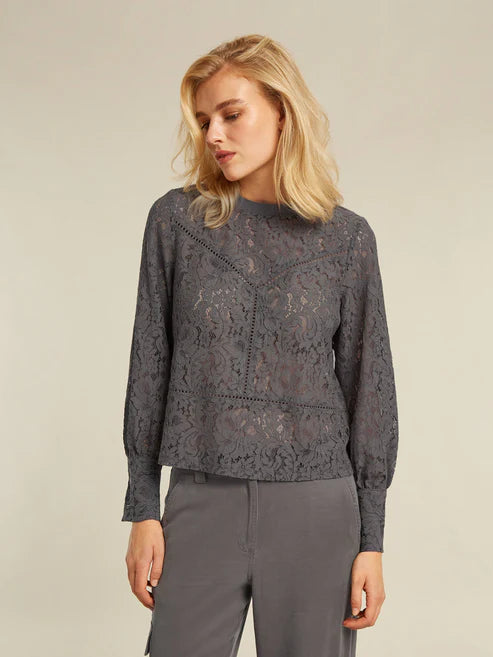 Bree Dark Grey Lace Top