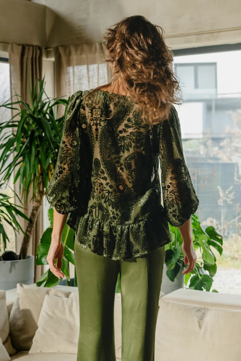 Stevie Olive  Green Velvet  Sparkle Top