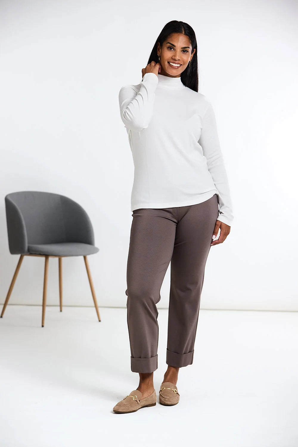 Taupe Turn Up Trouser