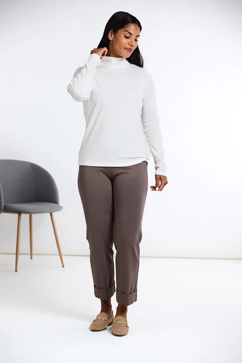 Taupe Turn Up Trouser