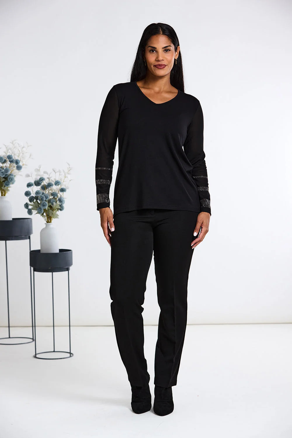 Black Diamante Mesh Sleeve Basic