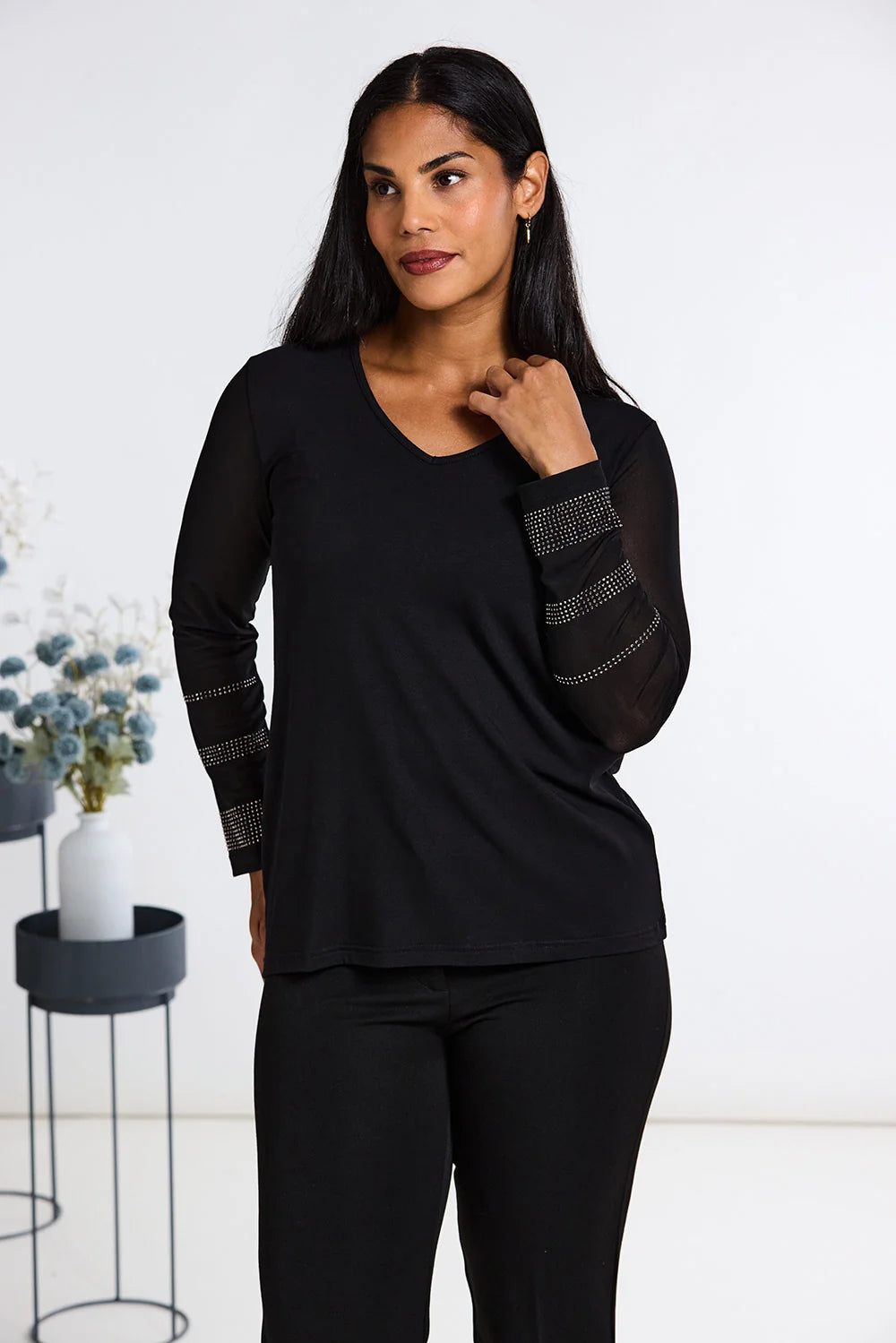 Black Diamante Mesh Sleeve Basic