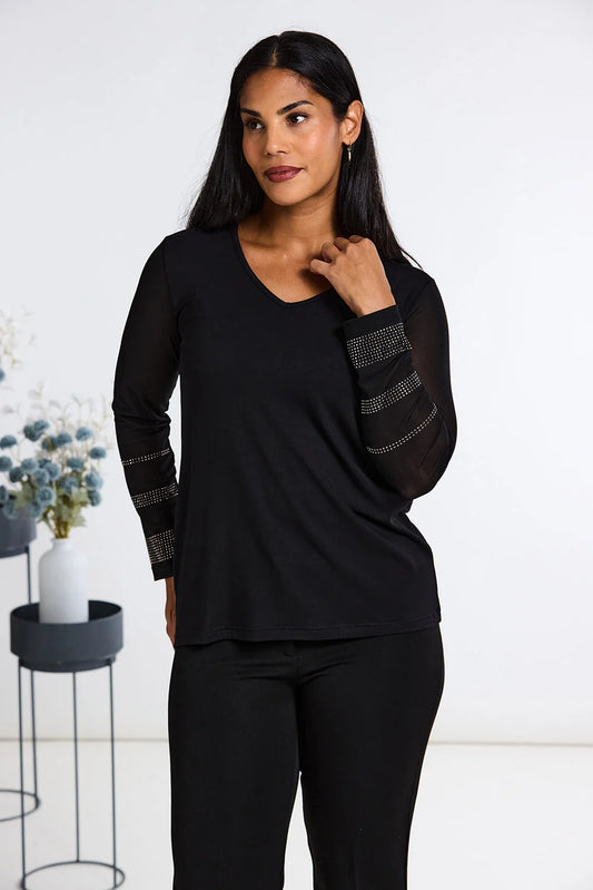 Black Diamante Mesh Sleeve Basic