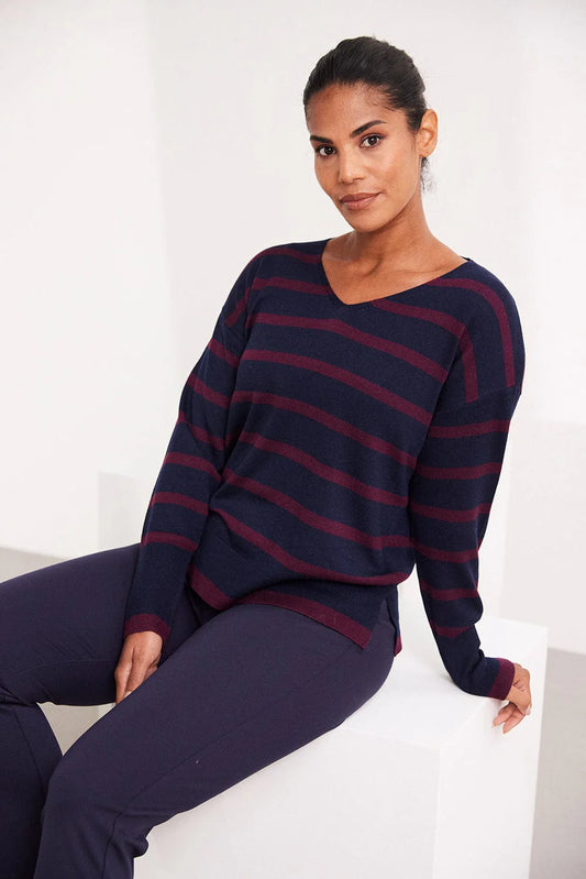 Burgundy And Navy Stripe Knit