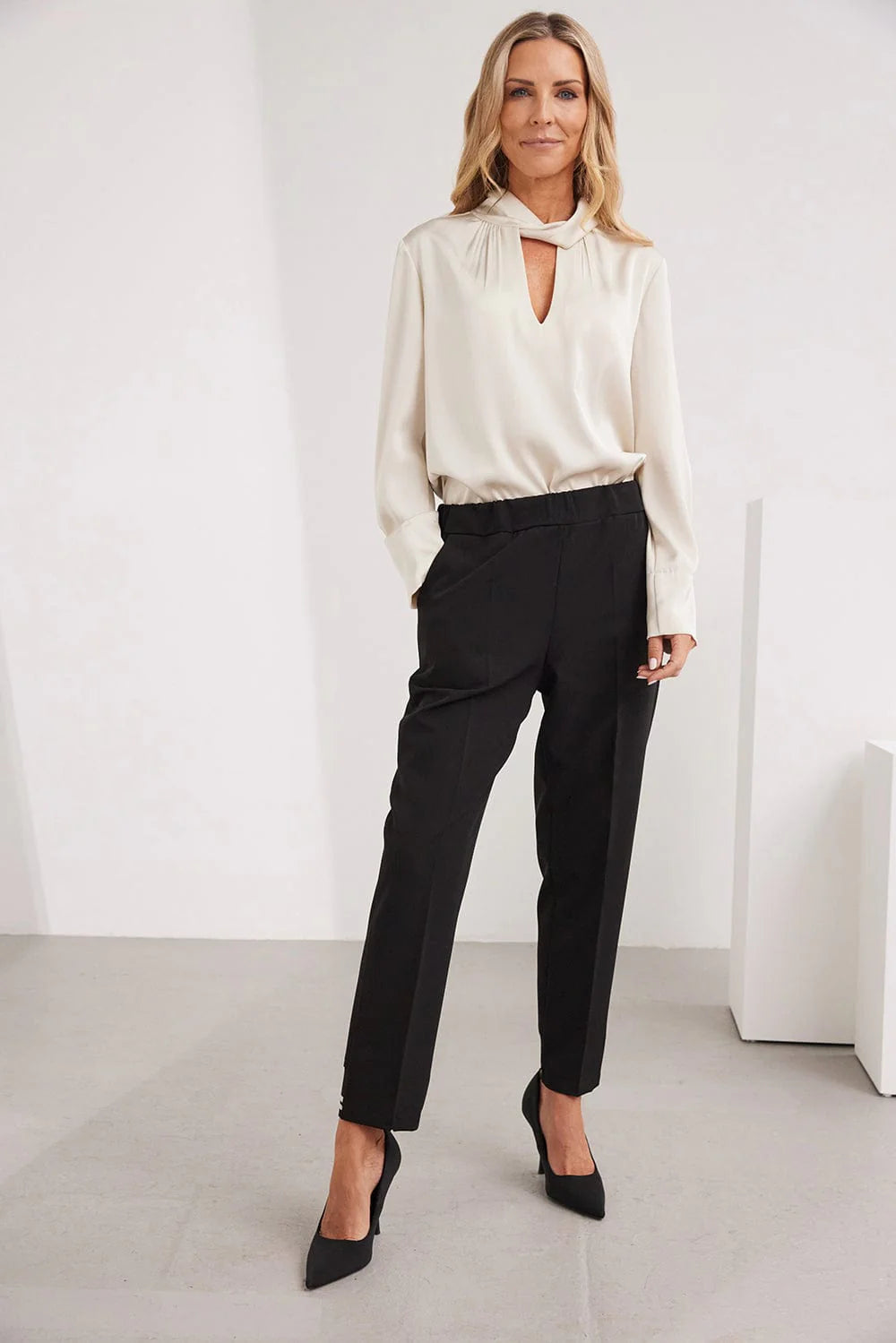 Beige Long Sleeve Twist Neck Blouse