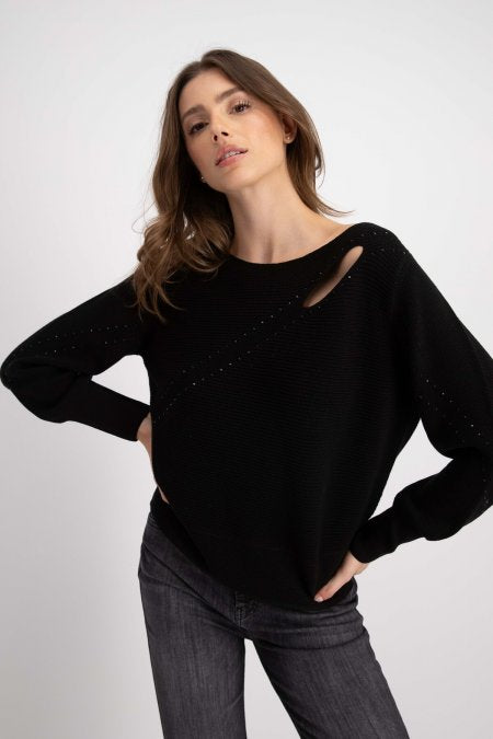 Black Knit Jumper With Rhinestones